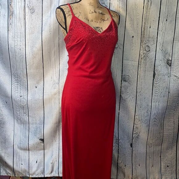 Fanny USA Long Beaded Cut Out Back Red Evening Dress Women size XL - Picture 3 of 16
